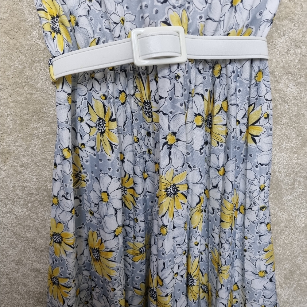 Vintage Heather Valley Dress Size 14 1970's Yellow Grey Daisy Sleeveless Button - Picture 4 of 10
